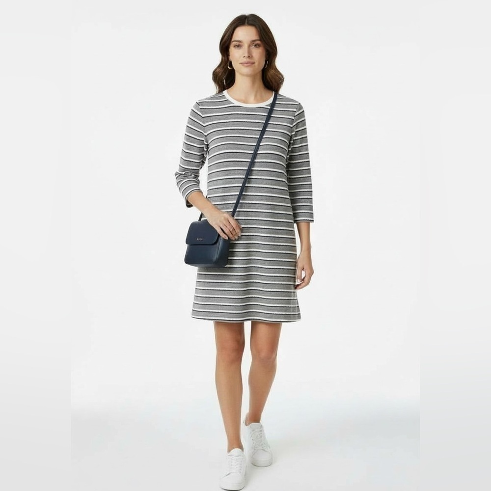 Sail to Sable Navy White Striped Textured Knit Dress Size M